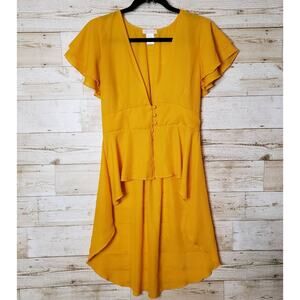 Flowy Tunic Agaci Size Small Mustard Vest Shirt Dress High Low Hem Boho Festival